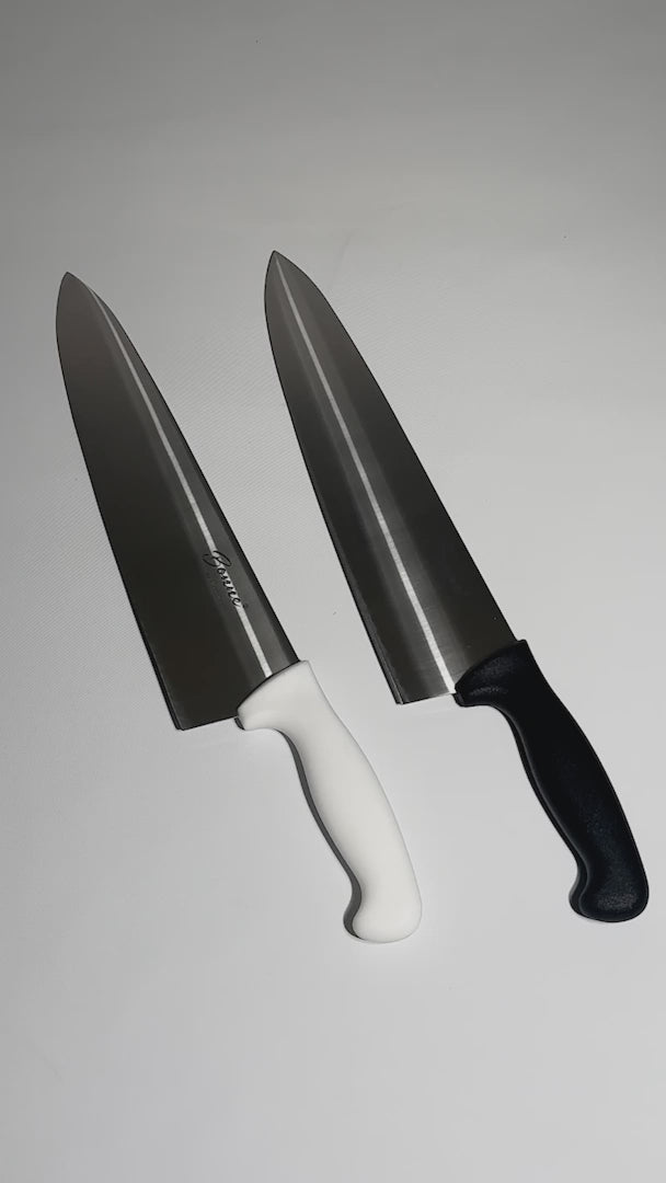 Cuchillos para chef de acero inoxidable negro y blanco Arc 12". Premium — video de producto