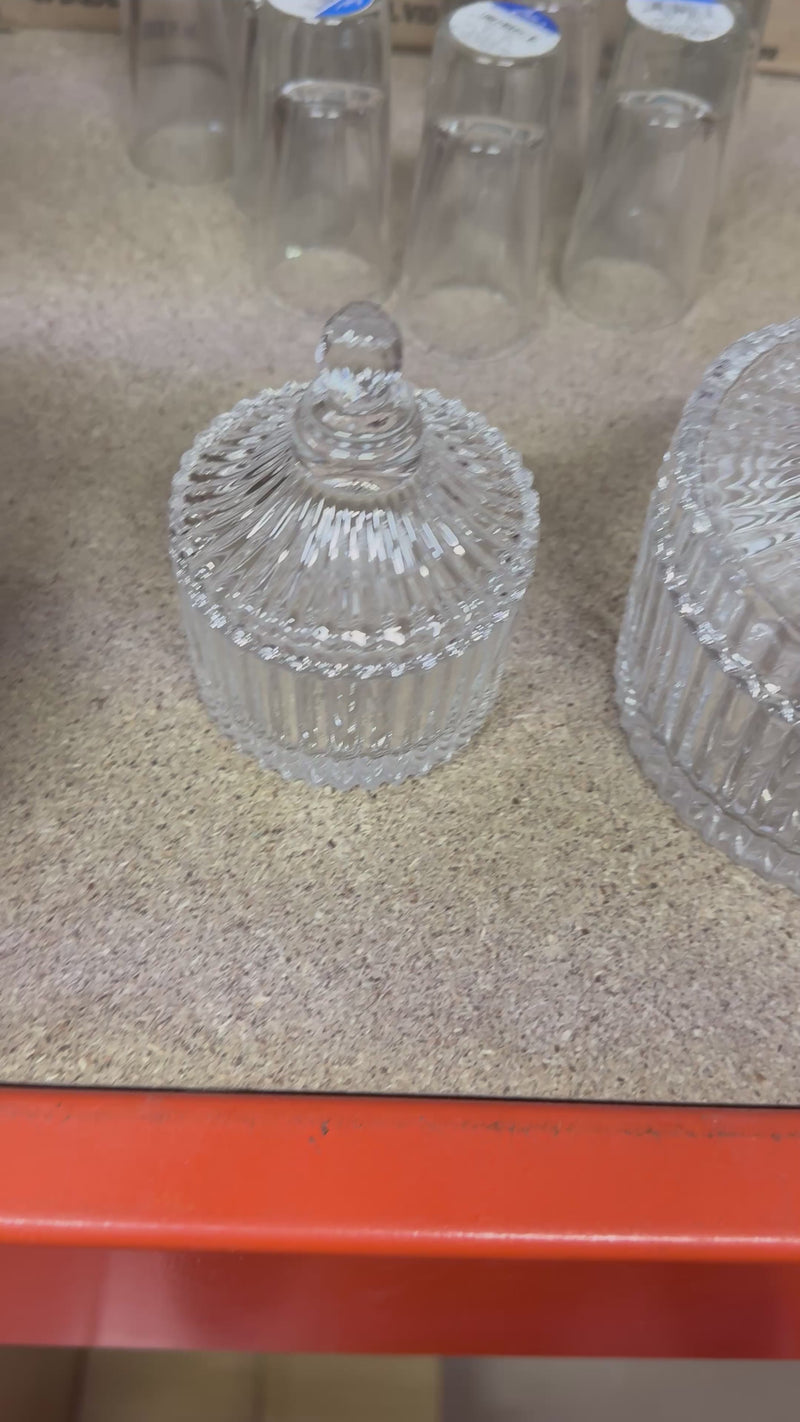 Bomboneras de vidrio con rayas transparente 100, 290 y 550 ml — video de producto
