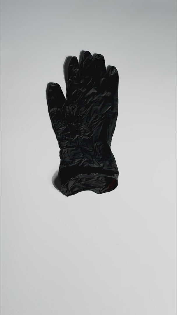 Cargar vídeo: Guantes para cocina de nitrilo negro talla grande de alta resistencia texturizado en los dedos — video de producto