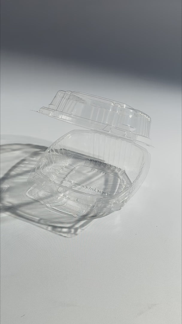 Contenedor tipo bisagra con tapa de pet transparente 11x10x7 cm — video de producto