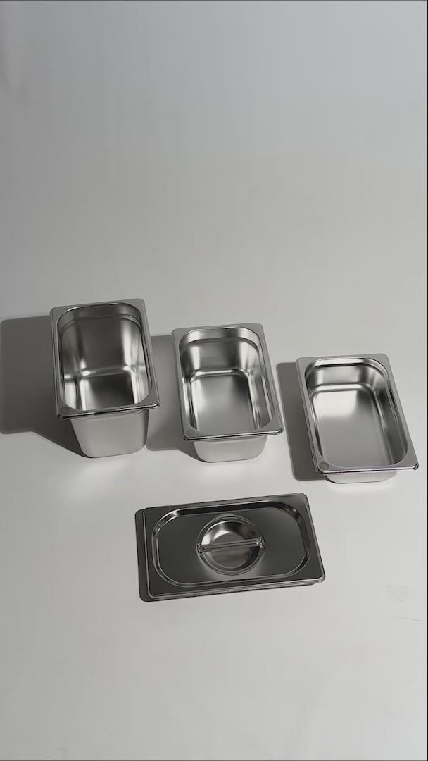 Inserto cuarto de acero inoxidable NSF profundidad 2.5", 4" y 6". Premium — video de producto