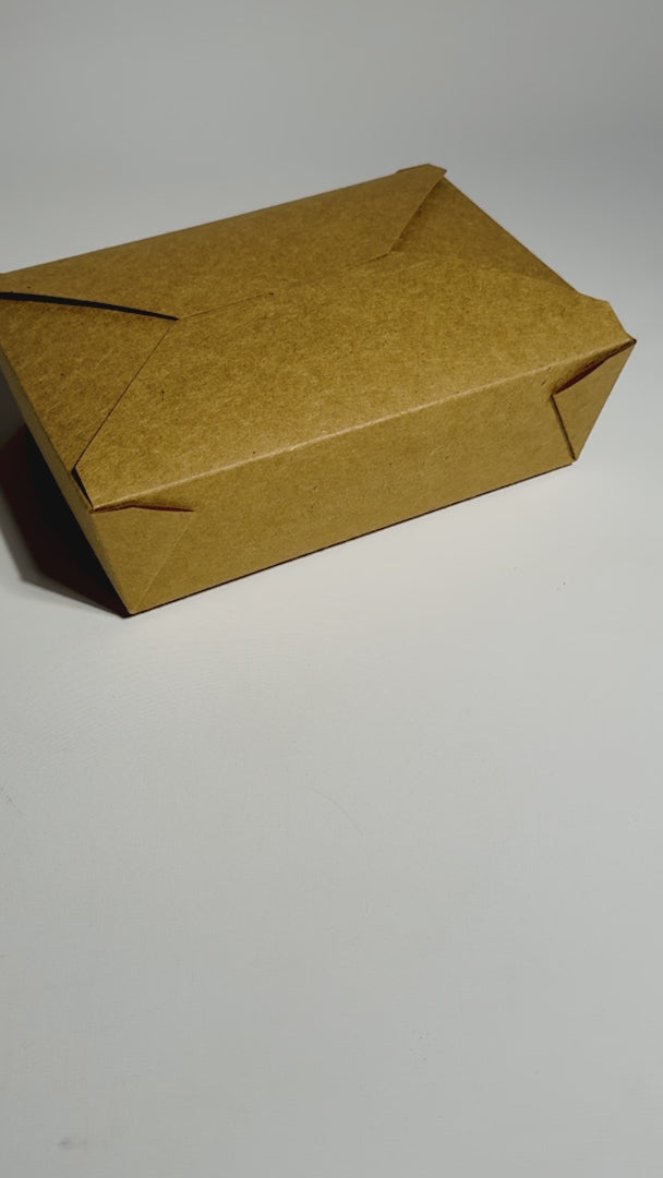 Cajas de papel kraft café para alimentos con capa aislante 24, 42, 45, 56 y 86 oz — video de producto