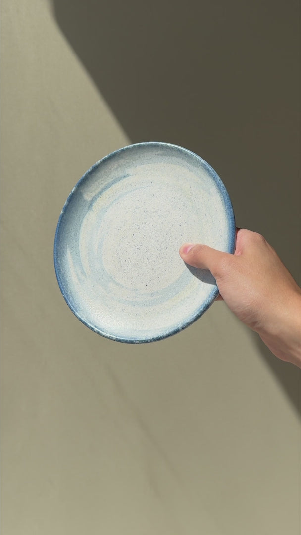 Cargar vídeo: Video del plato trinche de porcelana Harena blanco con azul de 17 cm