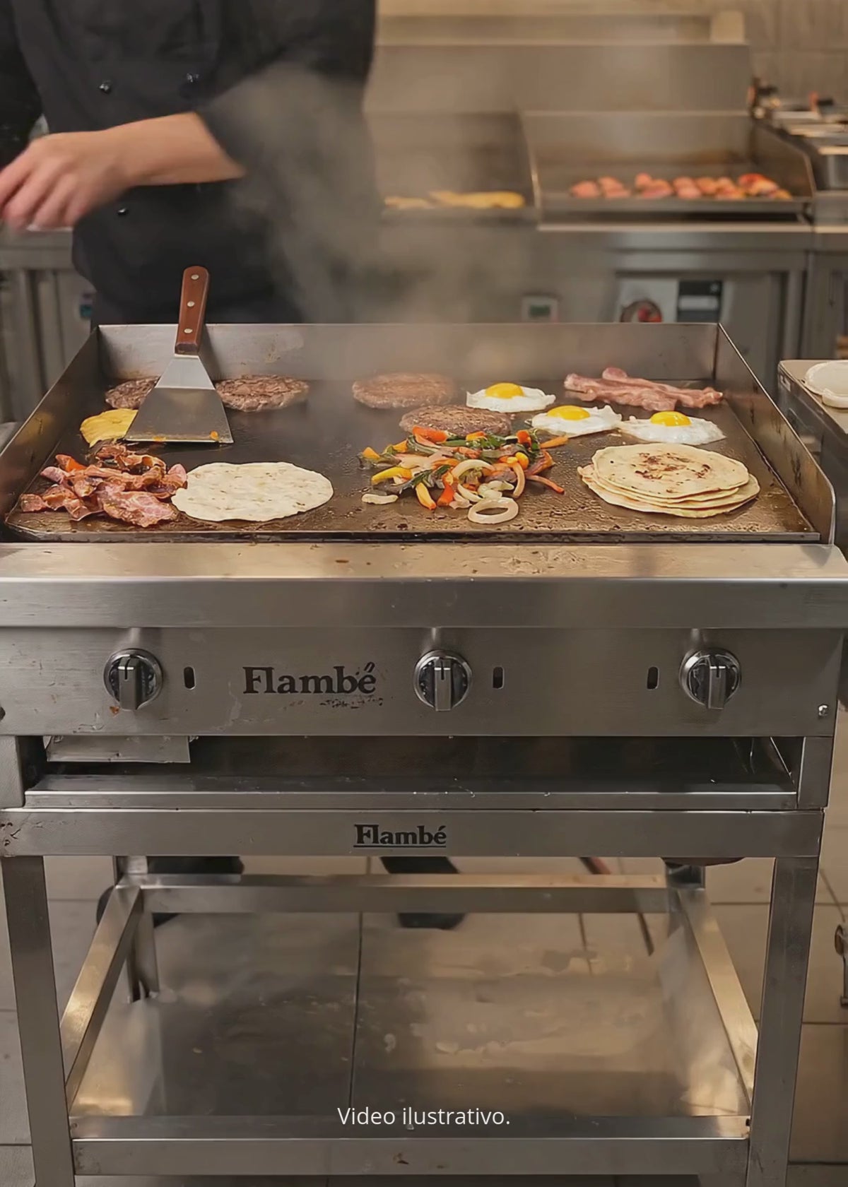 Cargar vídeo: Plancha de acero inoxidable NSF de gas 36", 3 quemadores 69,000 BTU, con placa de acero rolado en frío. Premium (Base por separado) — video de producto