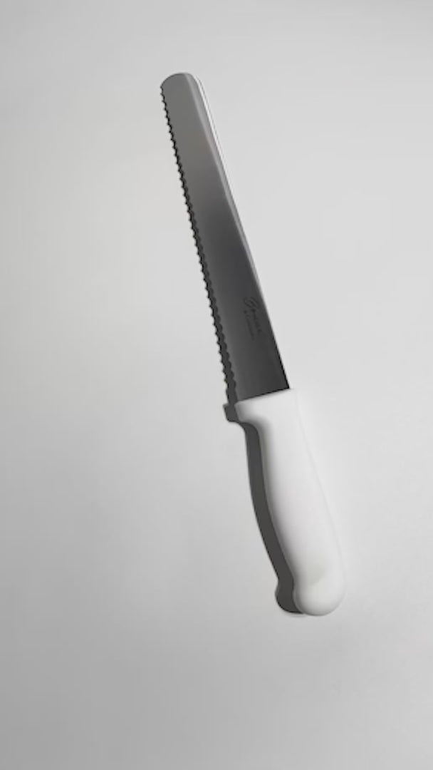 Cuchillo para pan de acero inoxidable de sierra blanco 10" — video de producto