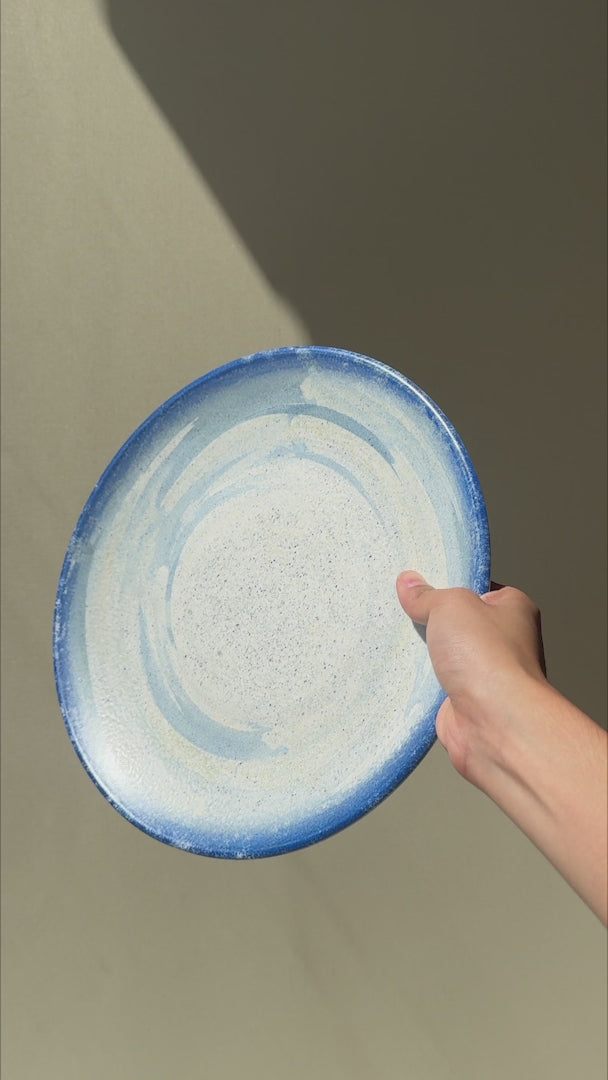 Cargar vídeo: Video del plato trinche de porcelana Harena blanco y azul de 27 cm
