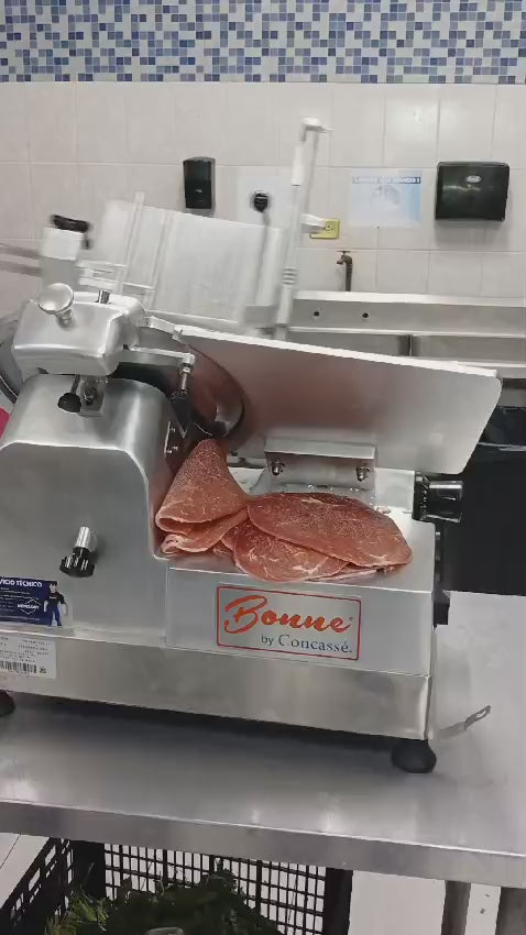 Cargar vídeo: REBANADORA CARNICERA CUCHILLA AI 300MM AUTOMATICA MESA — video de producto