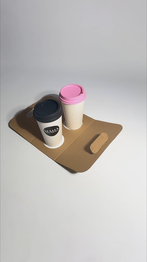 Cargar vídeo: Porta vasos desechable para dos vasos de cartón café 39.5x24 cm — video de producto
