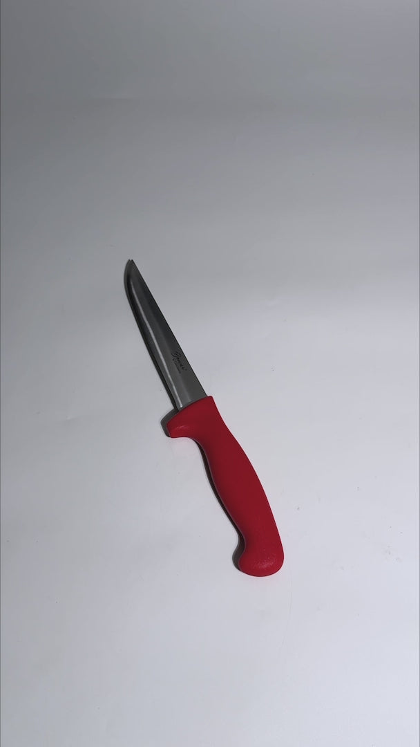 Cargar vídeo: Cuchillo para deshuesar recto profesional de acero inoxidable con mango antideslizante rojo, verde, blanco, negro, amarillo y azul  6". Premium — video de producto