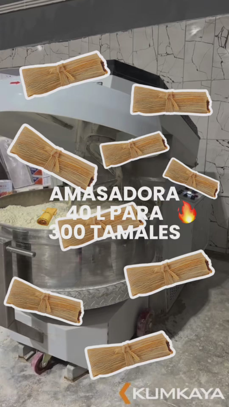 Amasadora doble acción giratoria de acero inoxidable 40 L volumen 15 kg capacidad — video de producto