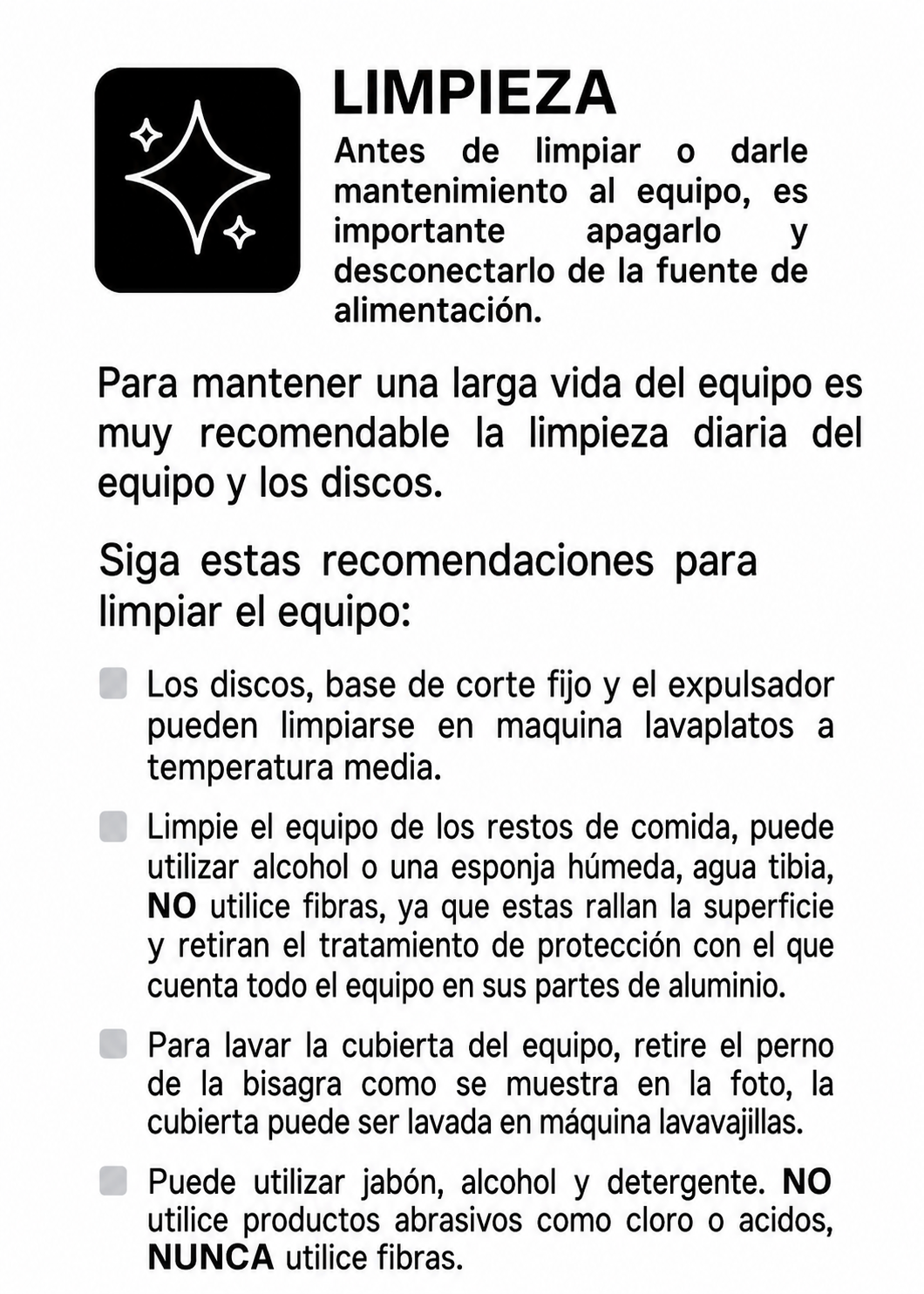 Procesador de alimentos industrial 550W 3/4 HP. Diámetro de disco 205 mm. Incluye 5 discos intercambiables para corte regula y corte rallado. Rhino PROAL-550 — imagen de producto