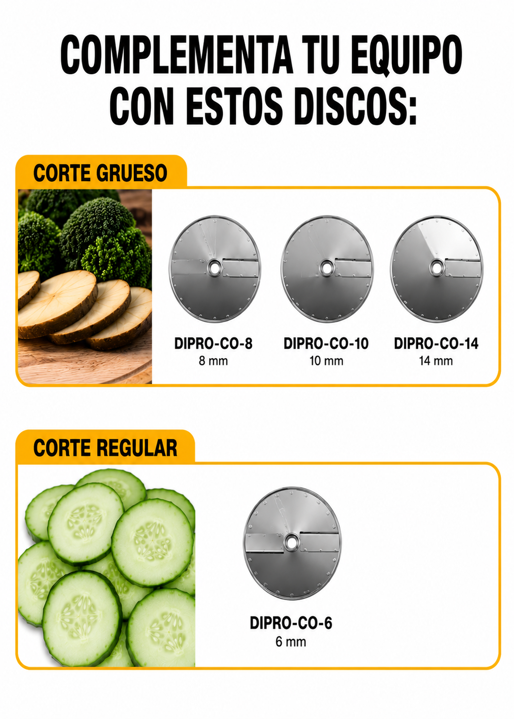 Procesador de alimentos industrial 550W 3/4 HP. Diámetro de disco 205 mm. Incluye 5 discos intercambiables para corte regula y corte rallado. Rhino PROAL-550 — imagen de producto