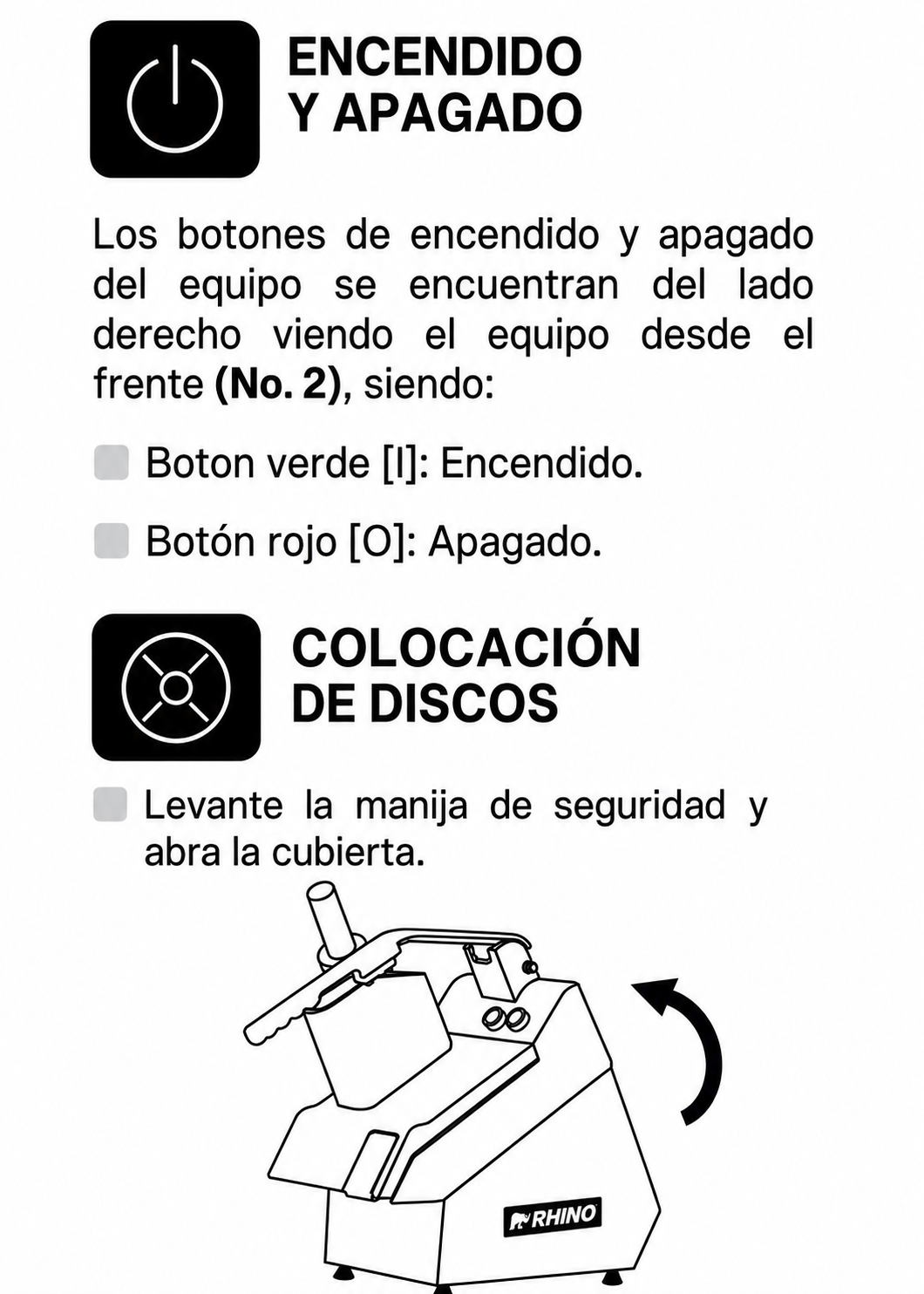 Procesador de alimentos industrial 550W 3/4 HP. Diámetro de disco 205 mm. Incluye 5 discos intercambiables para corte regula y corte rallado. Rhino PROAL-550 — imagen de producto