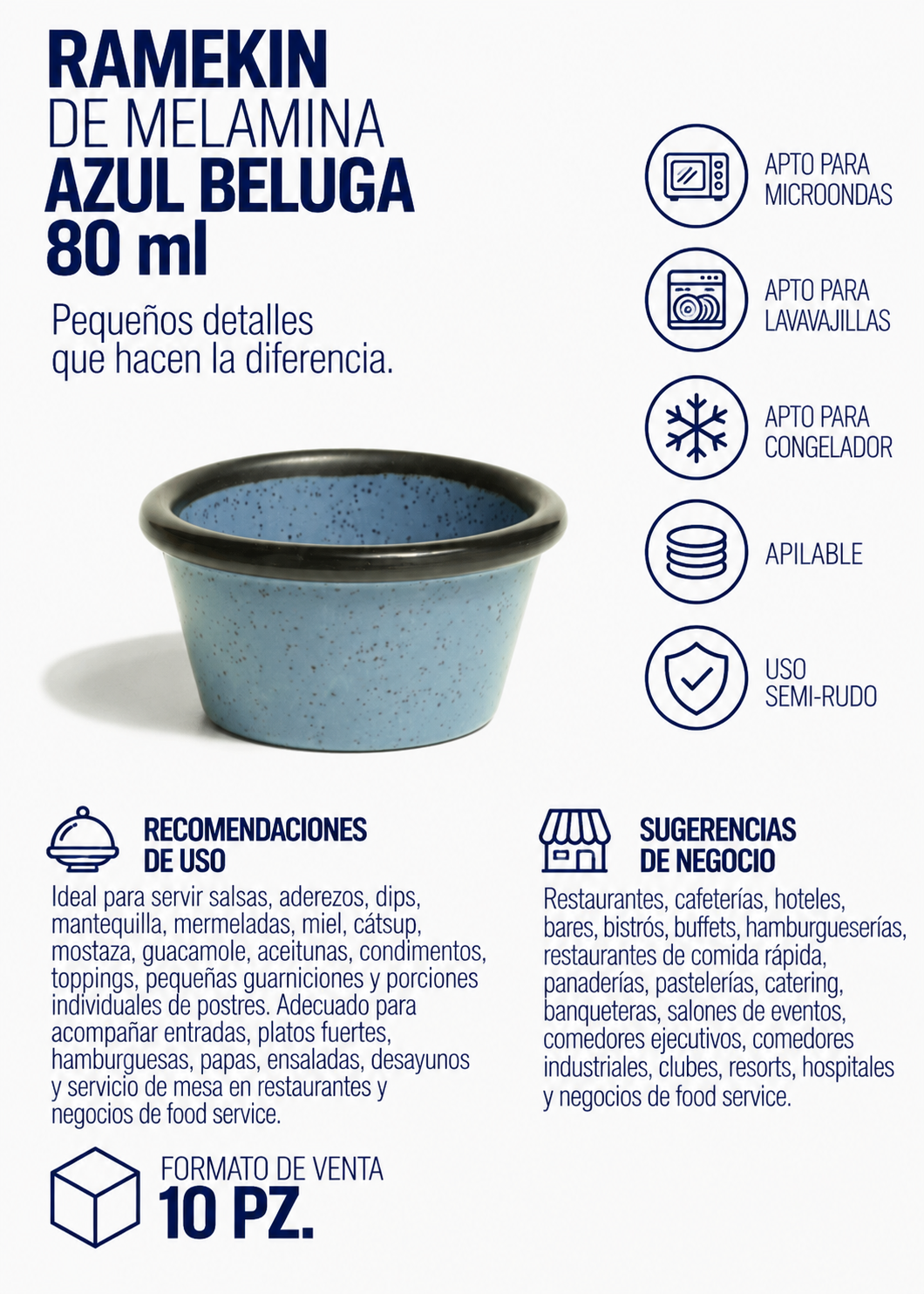 Ramekin melamina azul Beluga 80 ml — imagen de producto