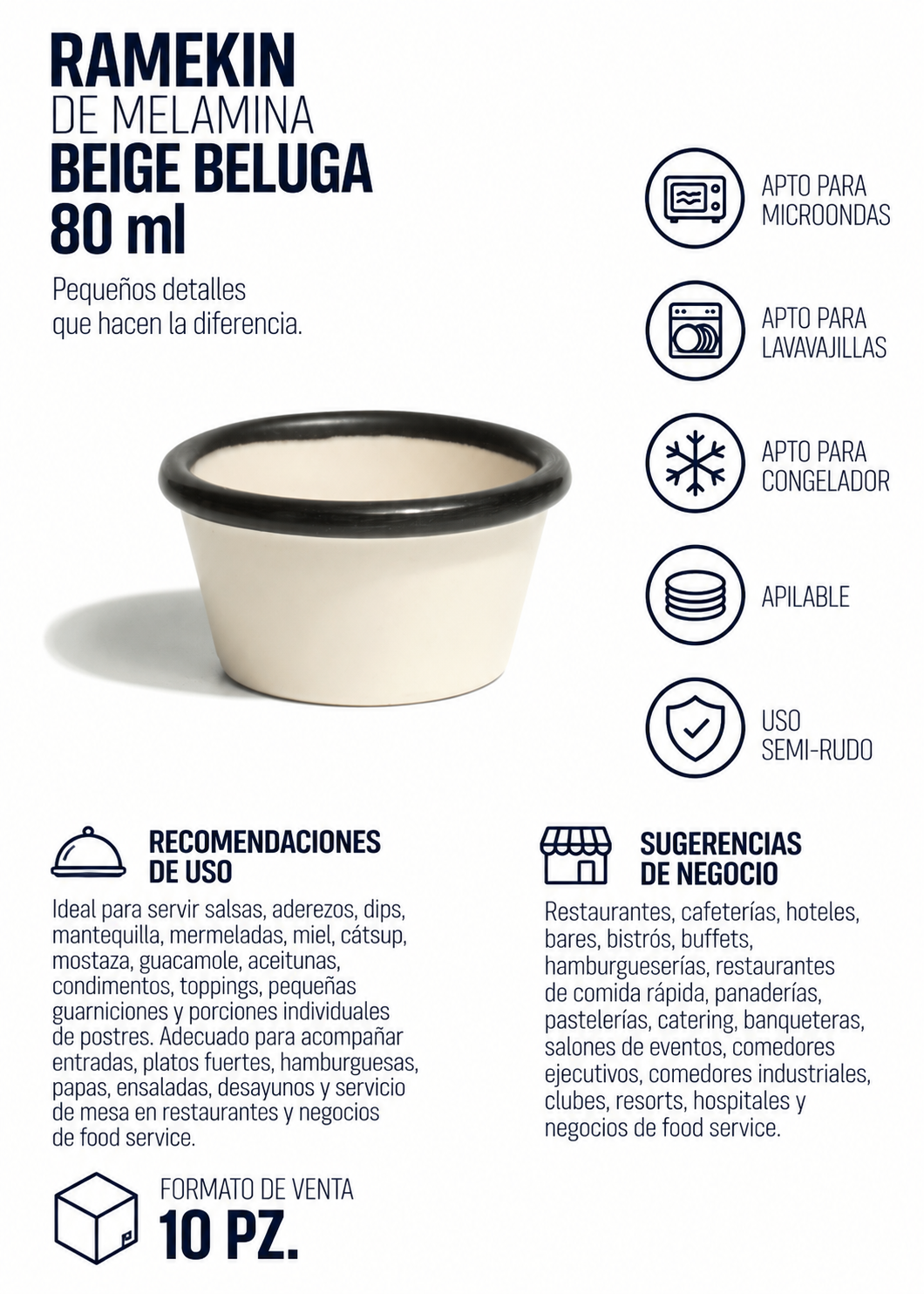 Ramekin melamina beige Beluga 80 ml — imagen de producto