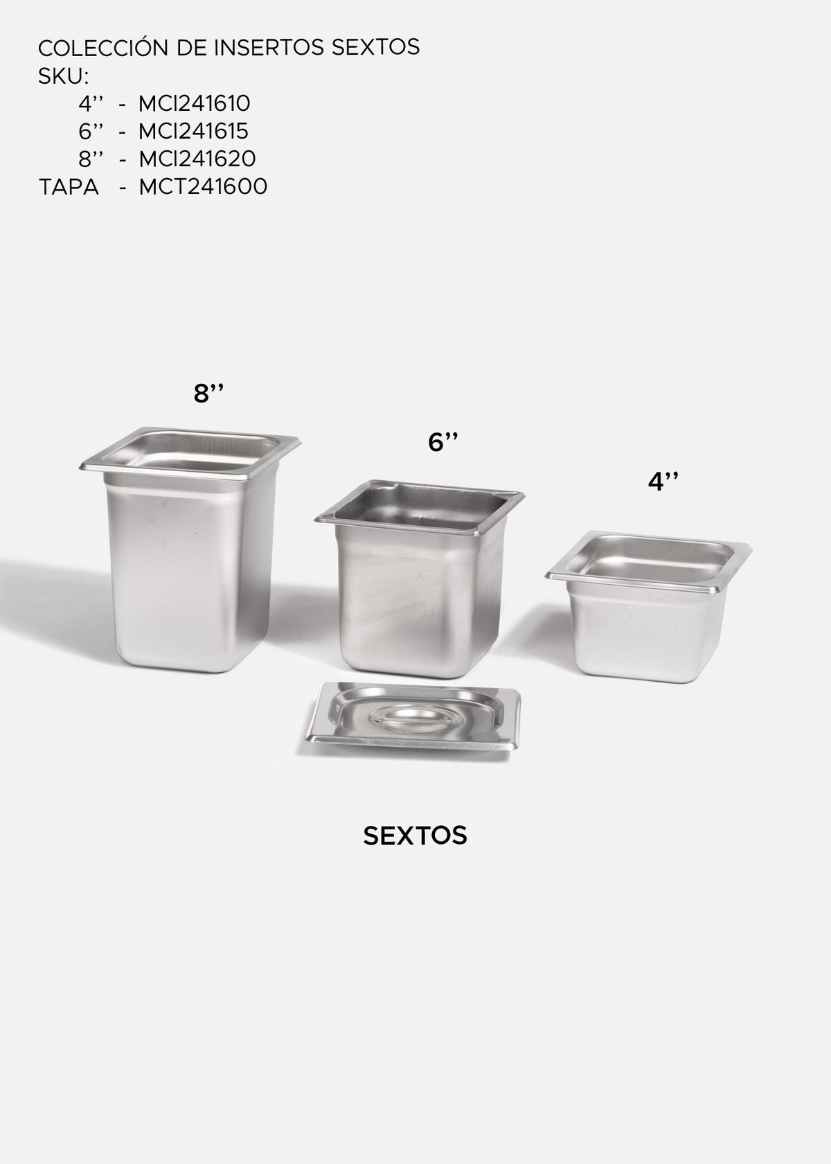 Inserto sexto de acero inoxidable profundidad 4", 6" y 8" — imagen de producto