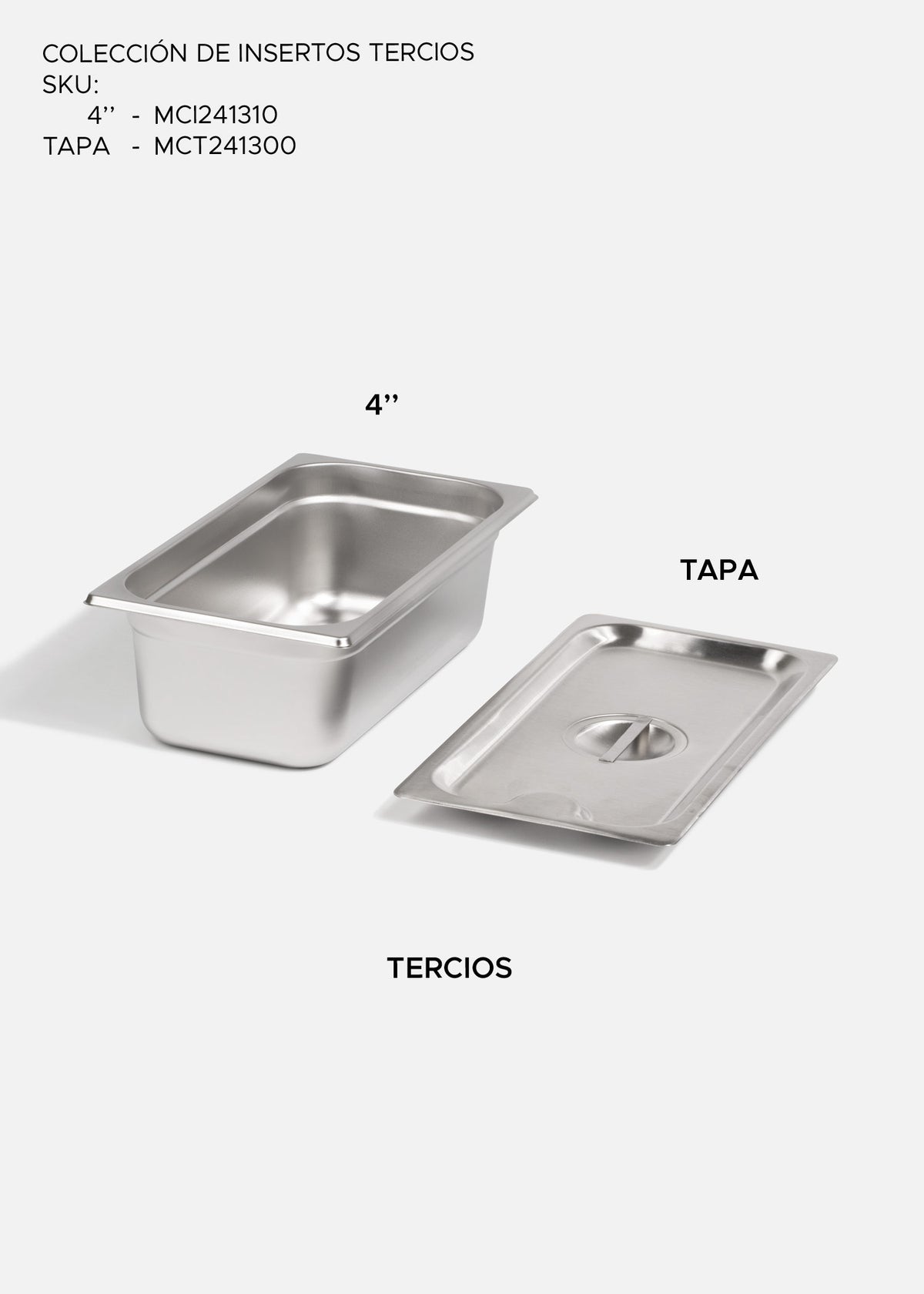 Inserto tercio de acero inoxidable profundidad 4" — imagen de producto