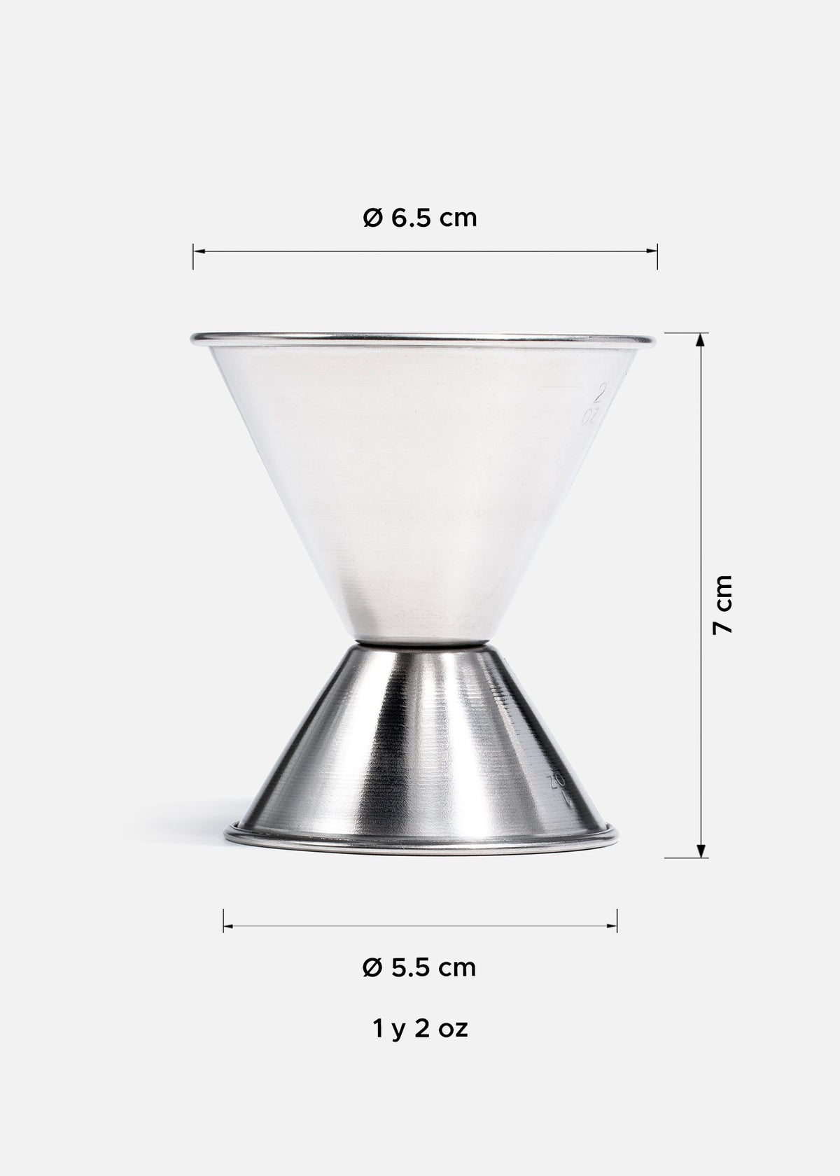 Jigger medidor de acero inoxidable plata para bar 1x2 oz. Premium — imagen de producto, vista 2