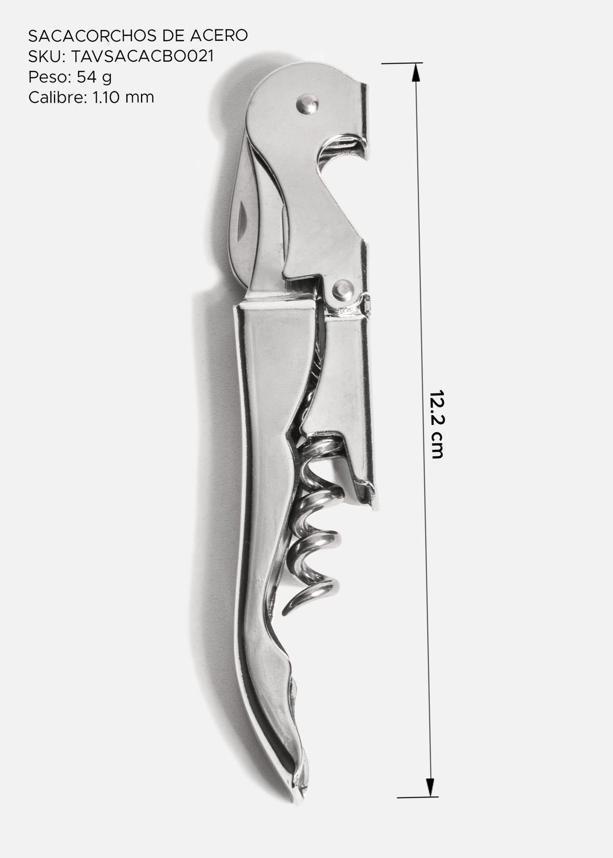 Sacacorchos y abrelatas de acero inoxidable plata tipo mesero 12.2 cm — imagen de producto