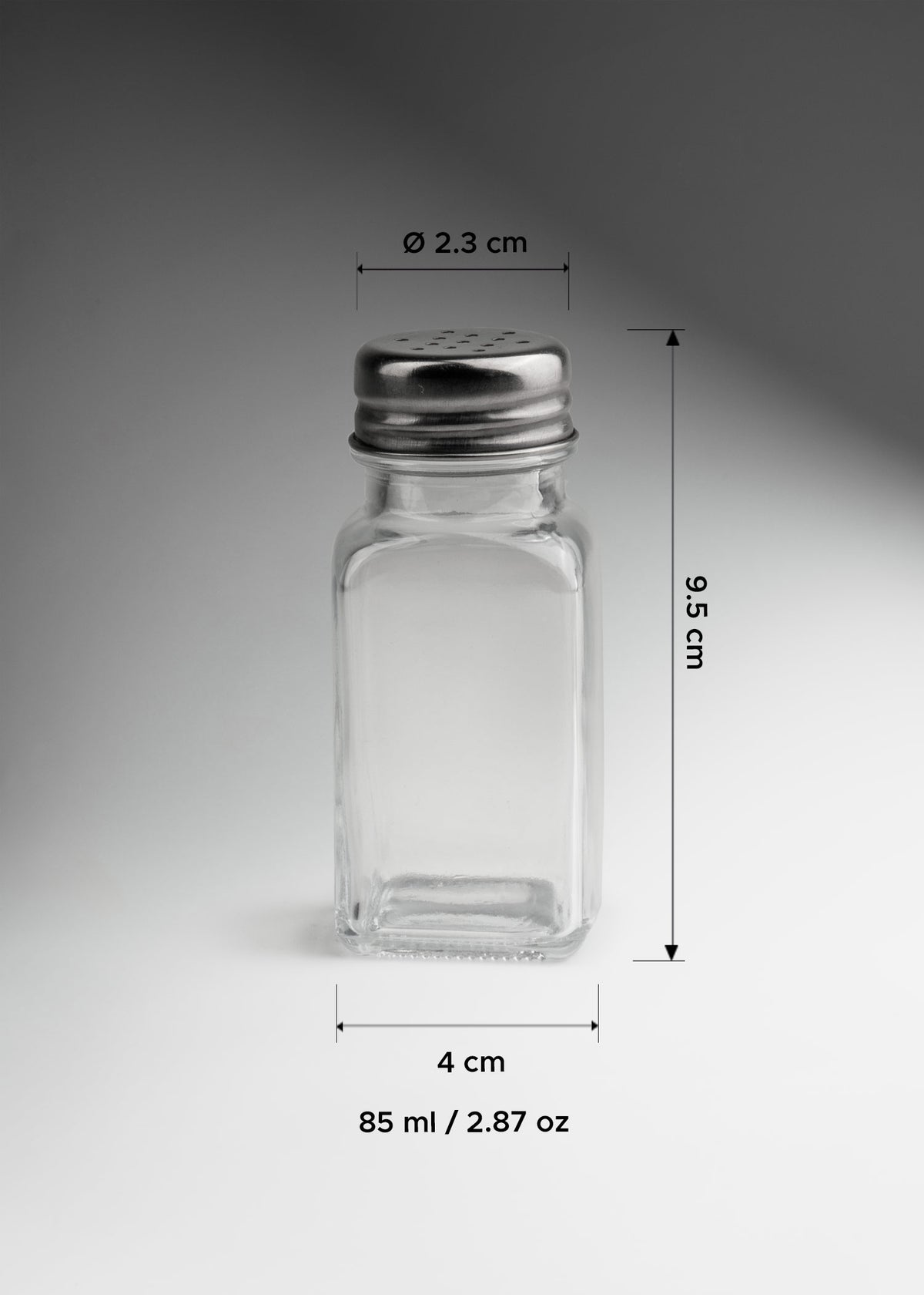 Salero de vidrio cuadrado transparente 2.5 oz — imagen de producto
