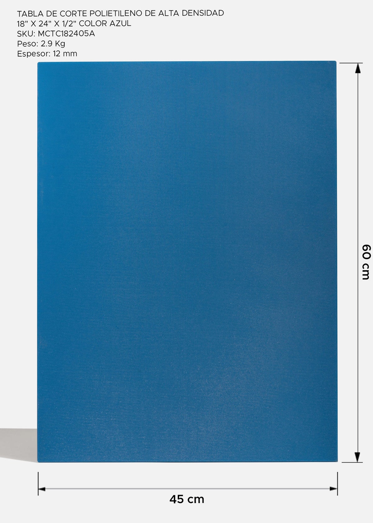Tabla de corte profesional FDA de polietileno pescados y mariscos, azul. Largo 60 cm, ancho 45 cm, grosor 11.79 mm — imagen de producto