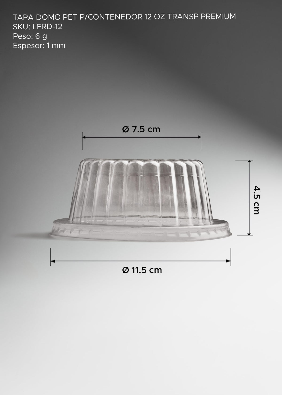 Tapa domo desechable de plástico (pet) transparente premium para contenedor de 12 oz — imagen de producto