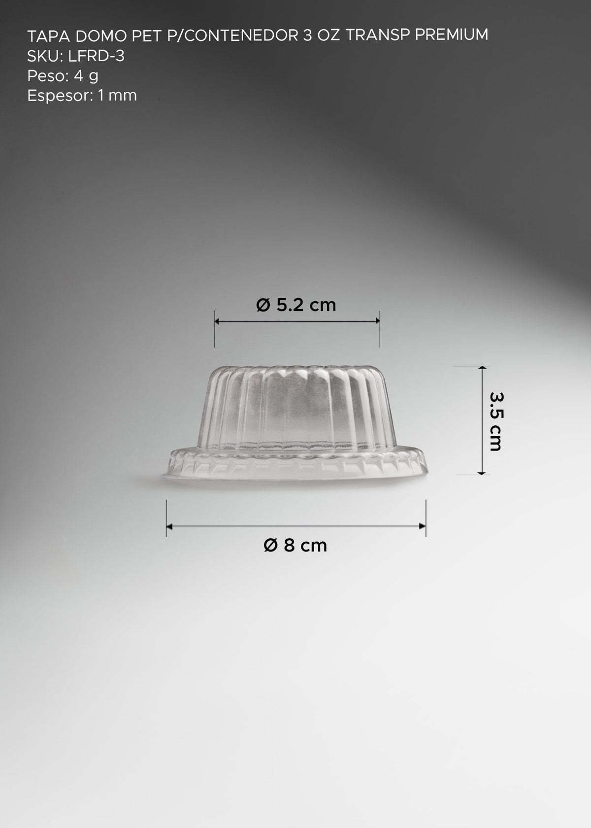 Tapa domo desechable de plástico (pet) transparente premium para contenedor de 3 oz — imagen de producto