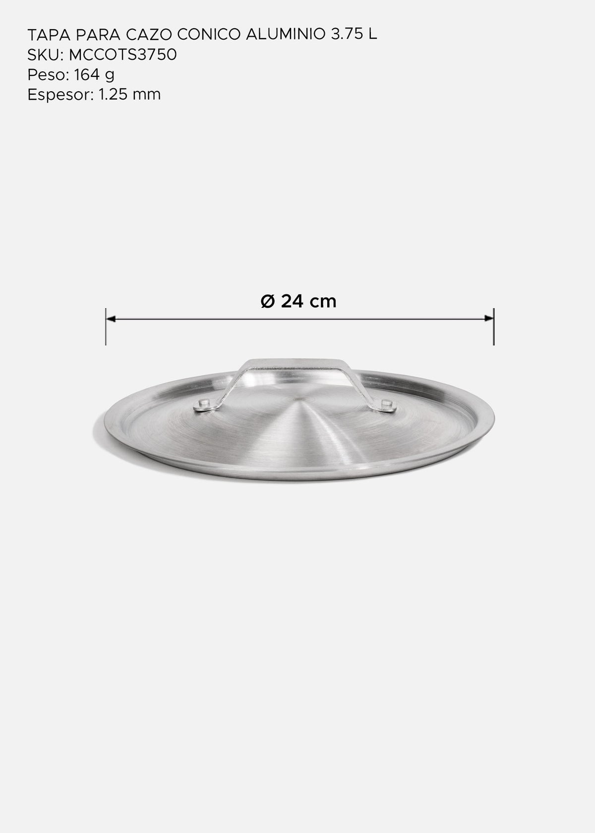 Tapa de aluminio plata uso industrial para olla de 3.75 L - Ø 24 cm — imagen de producto