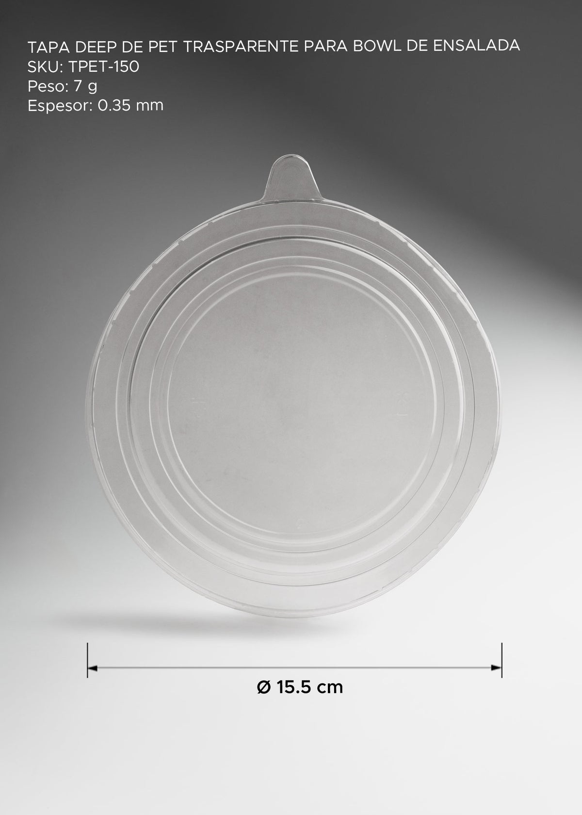 Tapa PET transparente para ensaladera de 750 ml y 1 L
