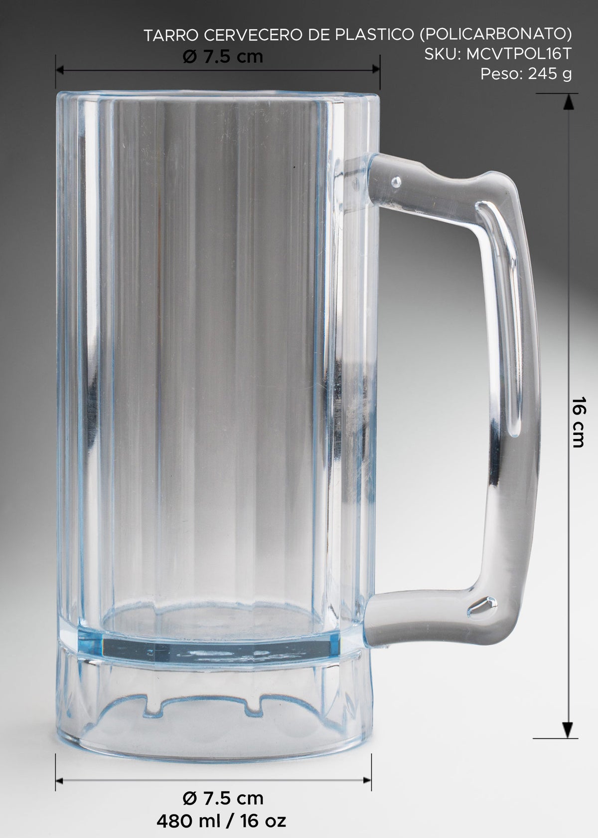 Tarro cervecero de policarbonato transparente Drink Cup 480 ml — imagen de producto