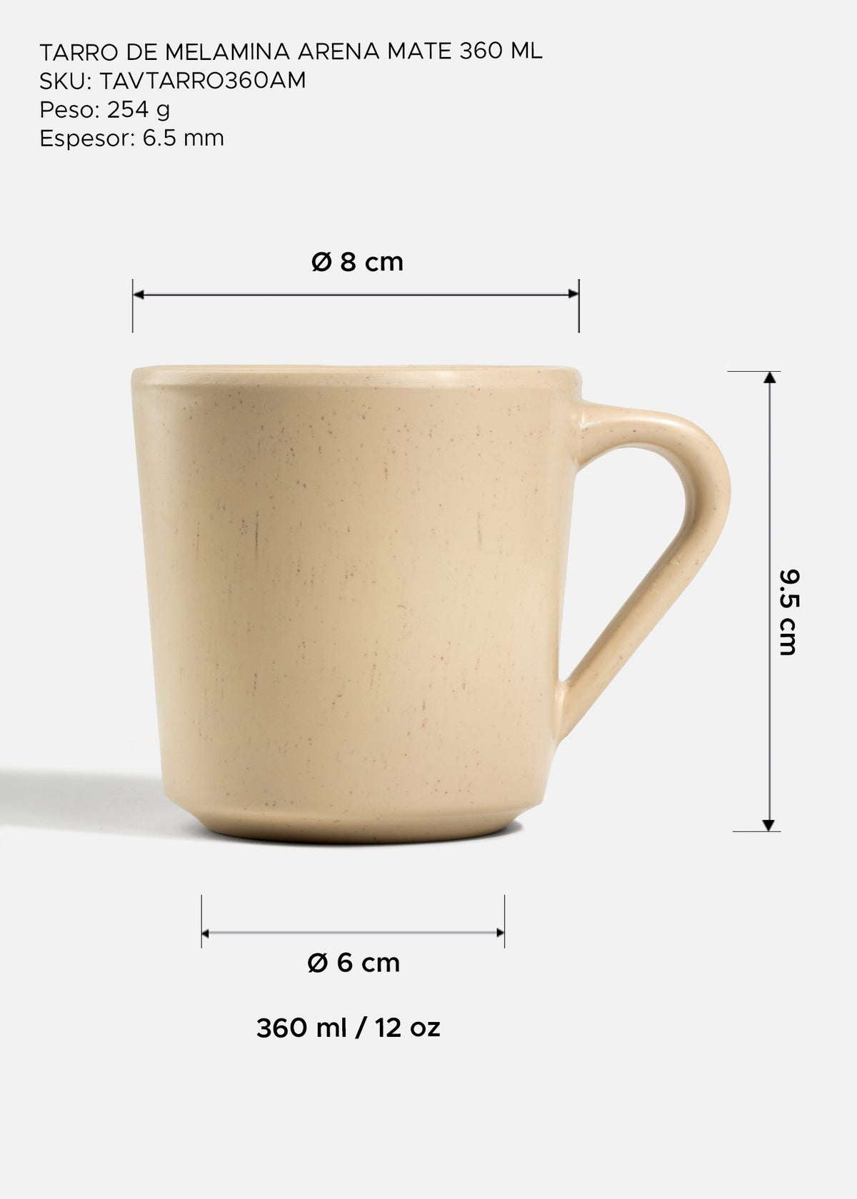 Tarro de melamina arena mate de 360 ml