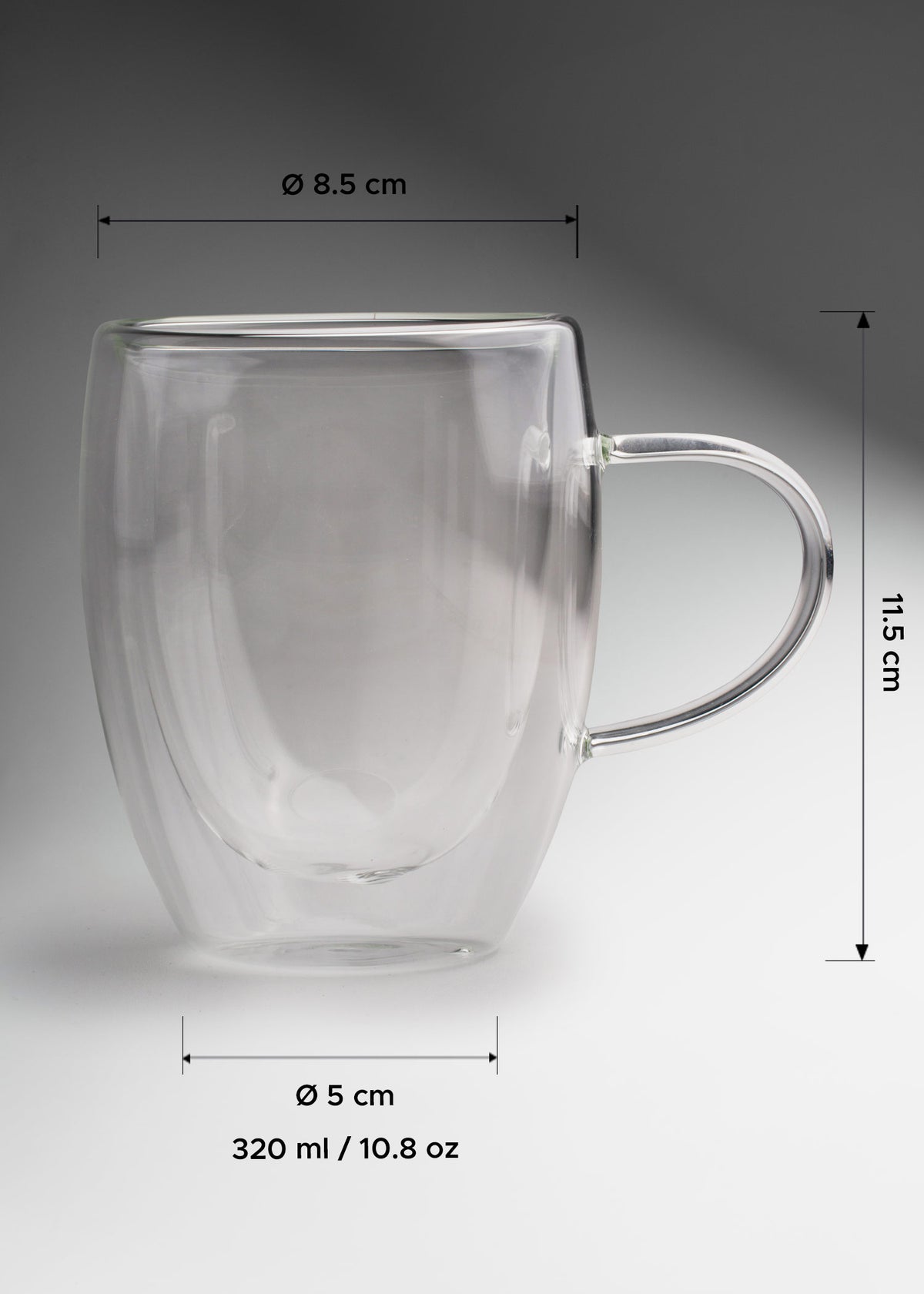 Taza doble pared de vidrio transparente 320 ml — imagen de producto