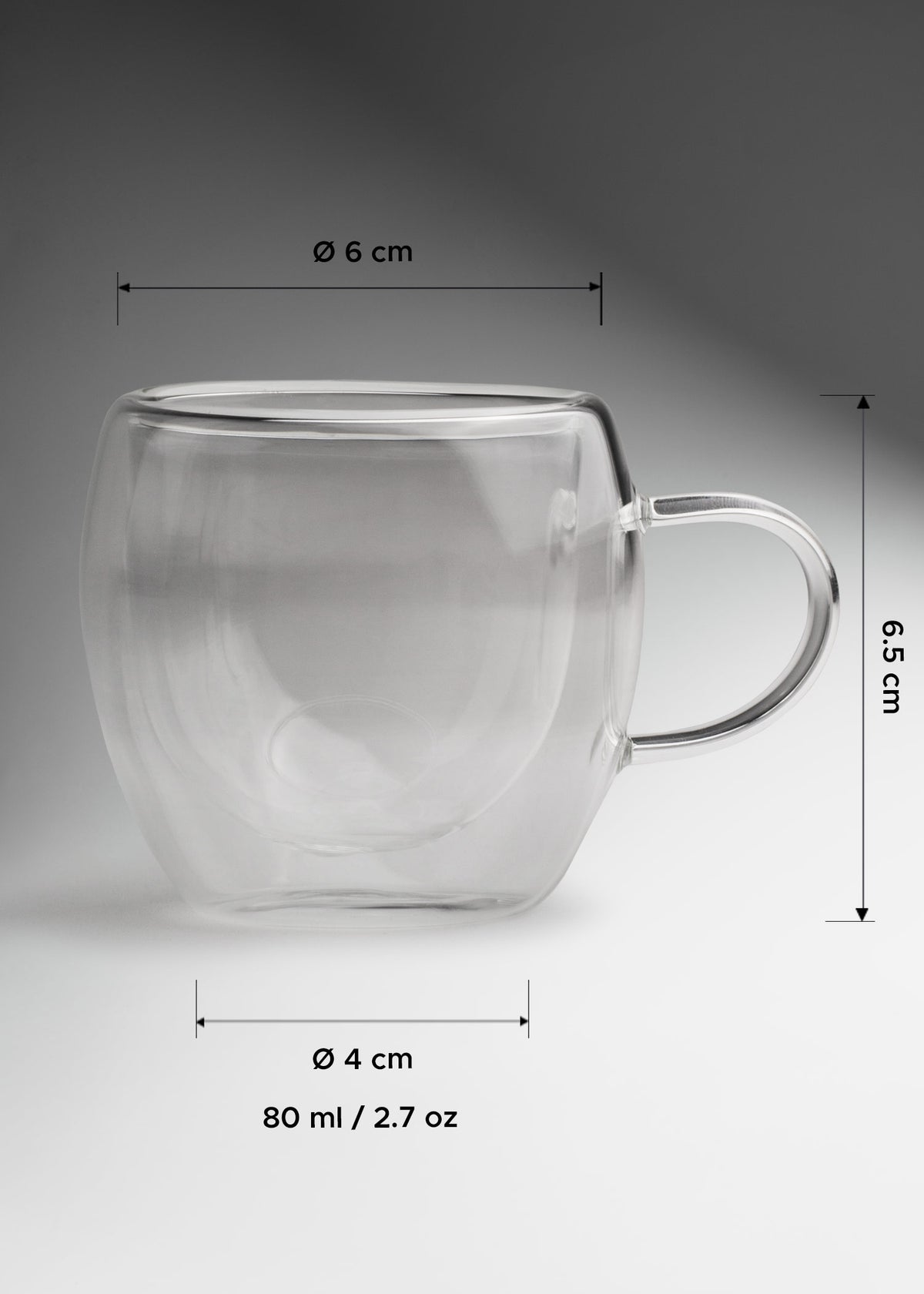 Taza doble pared de vidrio transparente 80 ml — imagen de producto