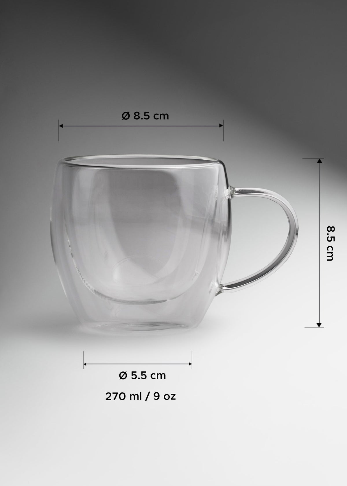 Taza para café de vidrio borosilicato doble pared transparente Erin 270 ml — imagen de producto