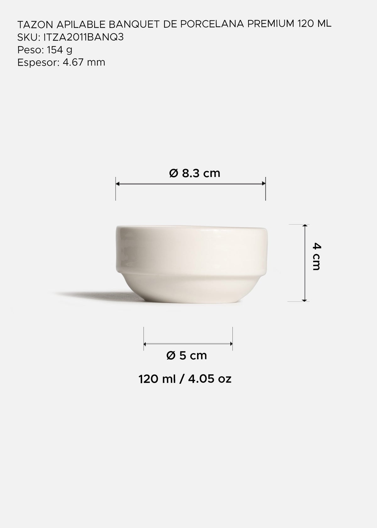 Tazón apilable profesional de porcelana vitrificada blanco premium muy resistente Banquet 120 ml - Ø 8.3 cm — imagen de producto