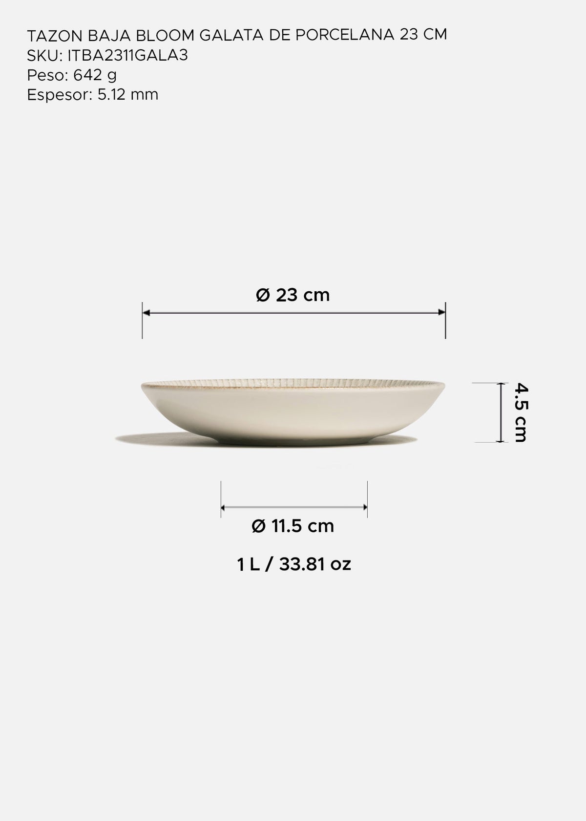 Tazón baja de porcelana vitrificada profesional blanco marfil para restaurantes Bloom Galata 1 L - Ø 23 cm — imagen de producto