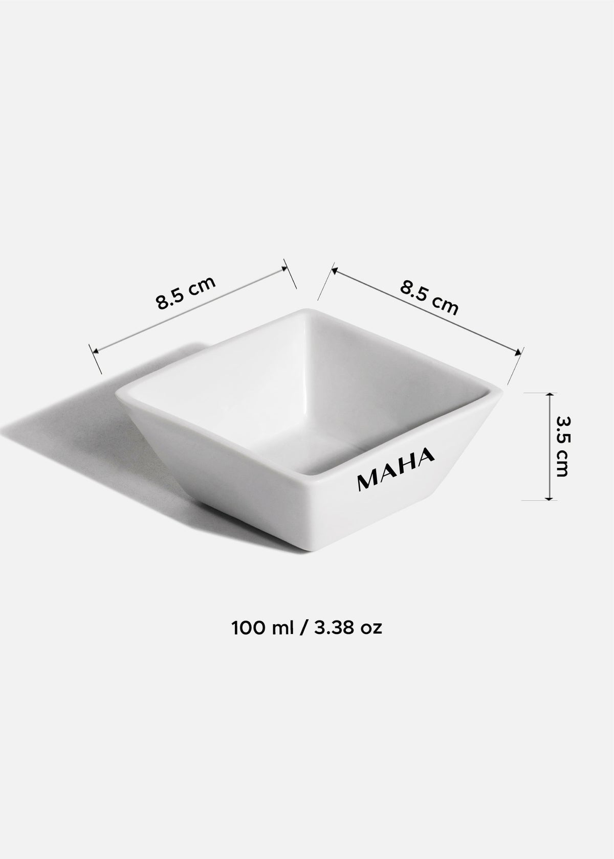 Tazón cuadrado de porcelana blanco personalizado logo simple Messina 100 ml — imagen de producto