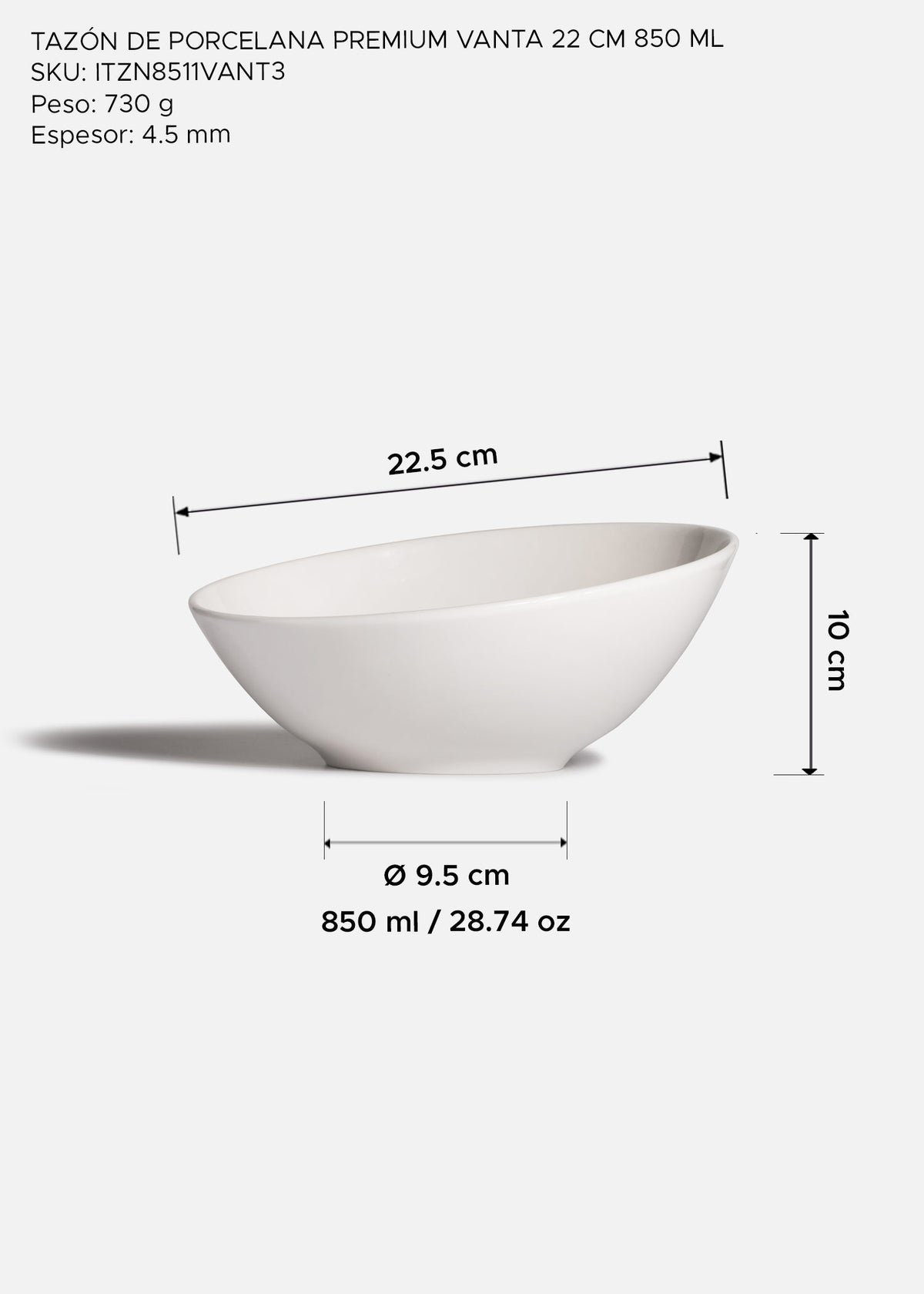 Tazón de porcelana blanco Vanta 850 ml — imagen de producto
