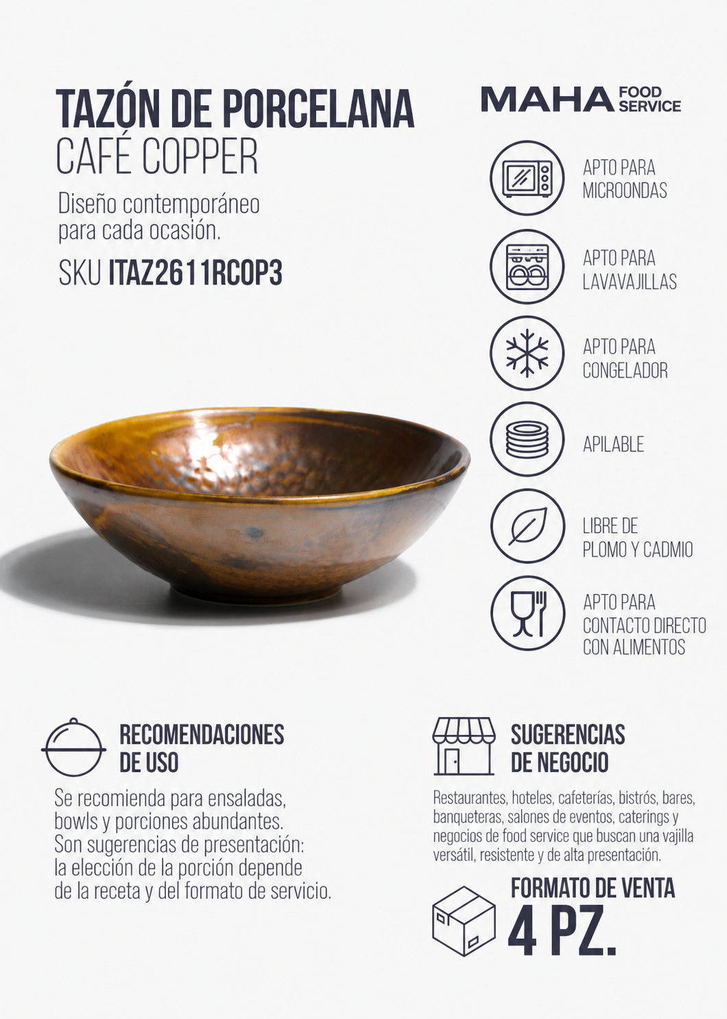 Tazón de porcelana café Copper Ø 26 cm, 1.5 L — imagen de producto