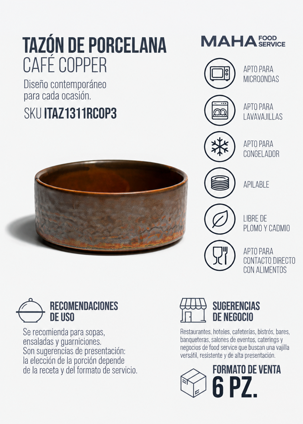 Tazón de porcelana café Copper Ø 13 cm, 500 ml — imagen de producto