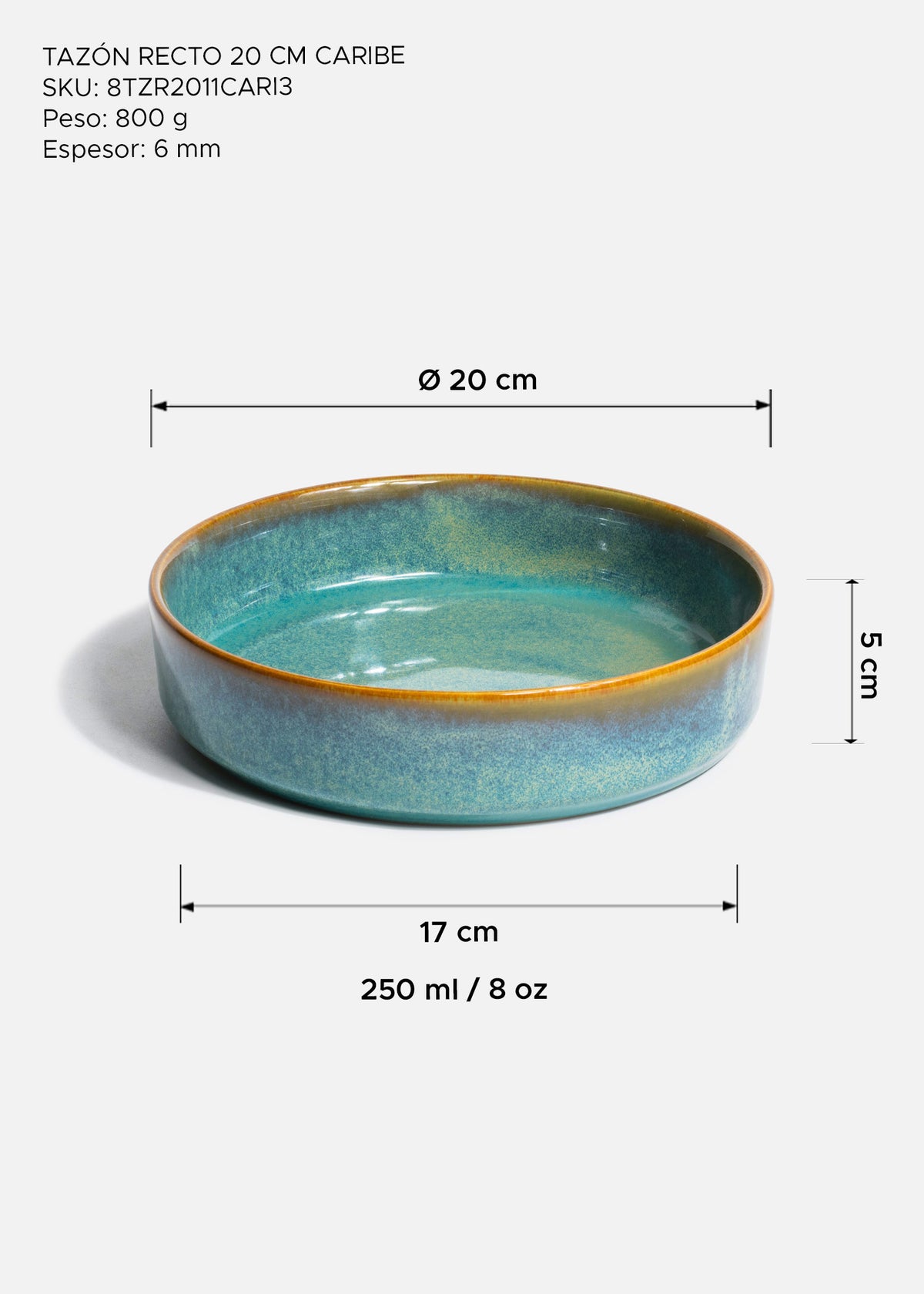 Tazón recto de porcelana verde Caribe 250 ml - Ø 20 cm — imagen de producto