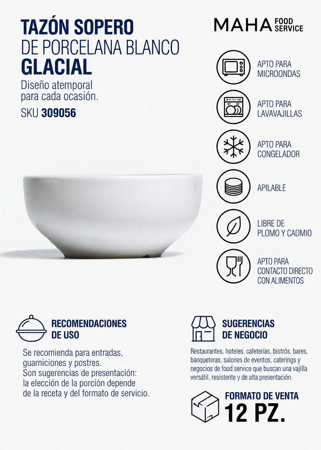 Tazón sopero de porcelana blanco Glacial 350 ml — imagen de producto