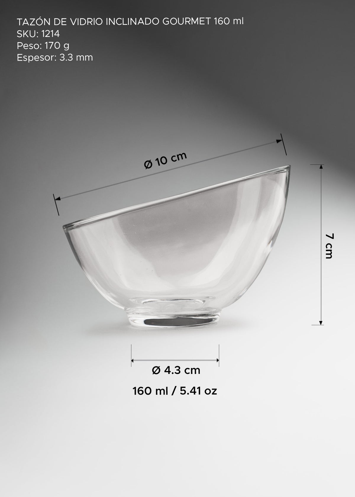 Tazón gourmet de vidrio transparente inclinado 160 ml - Ø 10 cm — imagen de producto