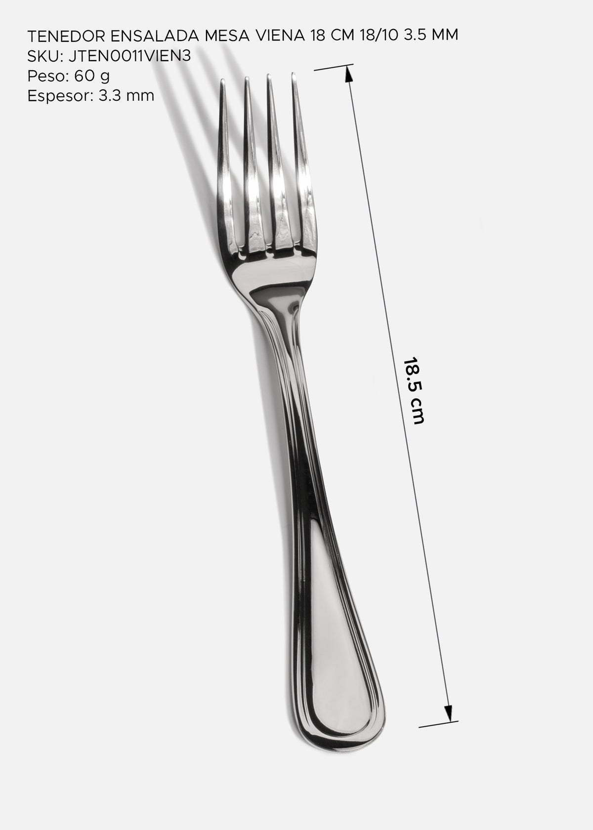Tenedor ensalada de acero inoxidable 18/10 plata para restaurante, hotel y uso profesional Viena 18.5 cm (7") — imagen de producto