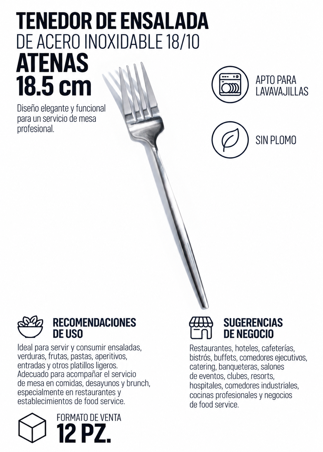 Tenedor para ensalada de acero inoxidable Atenas 18.5 cm