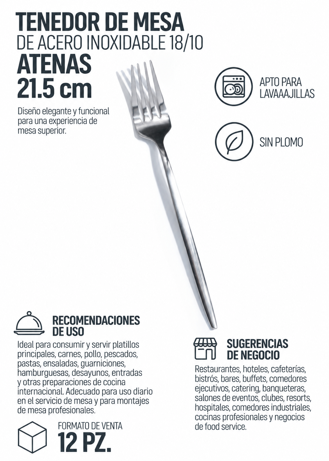 Tenedor de mesa de acero inoxidable Atenas 21.5 cm