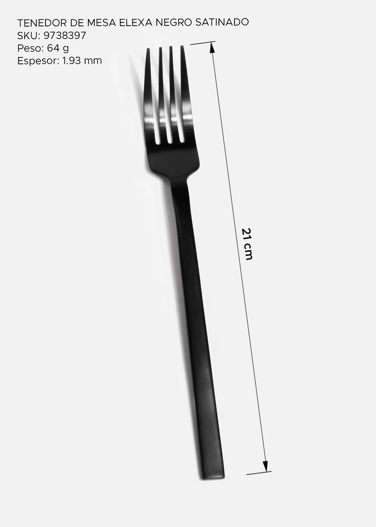 Tenedor de mesa negro satinado de acero inoxidable 18/0 para cafeterías, restaurantes y eventos Elexa 21 cm (8") — imagen de producto