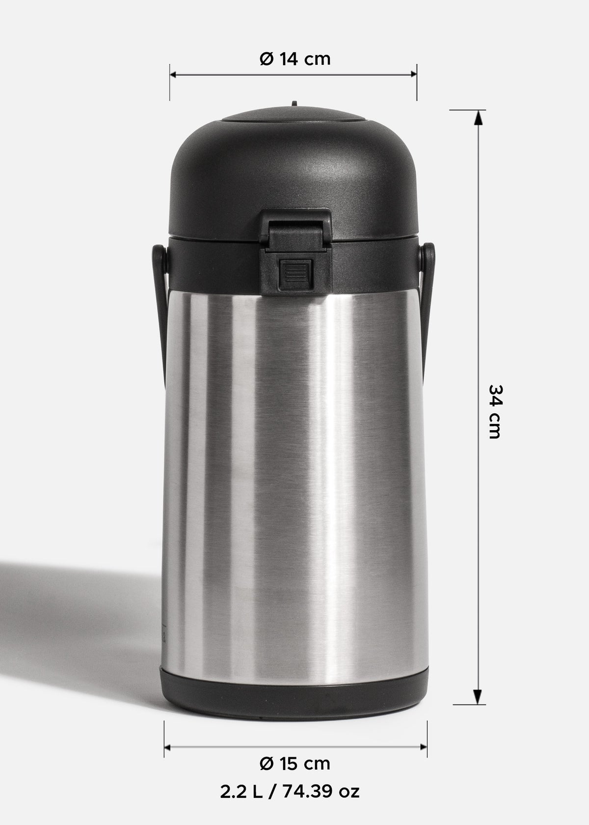 Termo bomba dispensador de acero inoxidable plata con tapa brewthru ideal para hoteles y restaurantes 2.2 L — imagen de producto