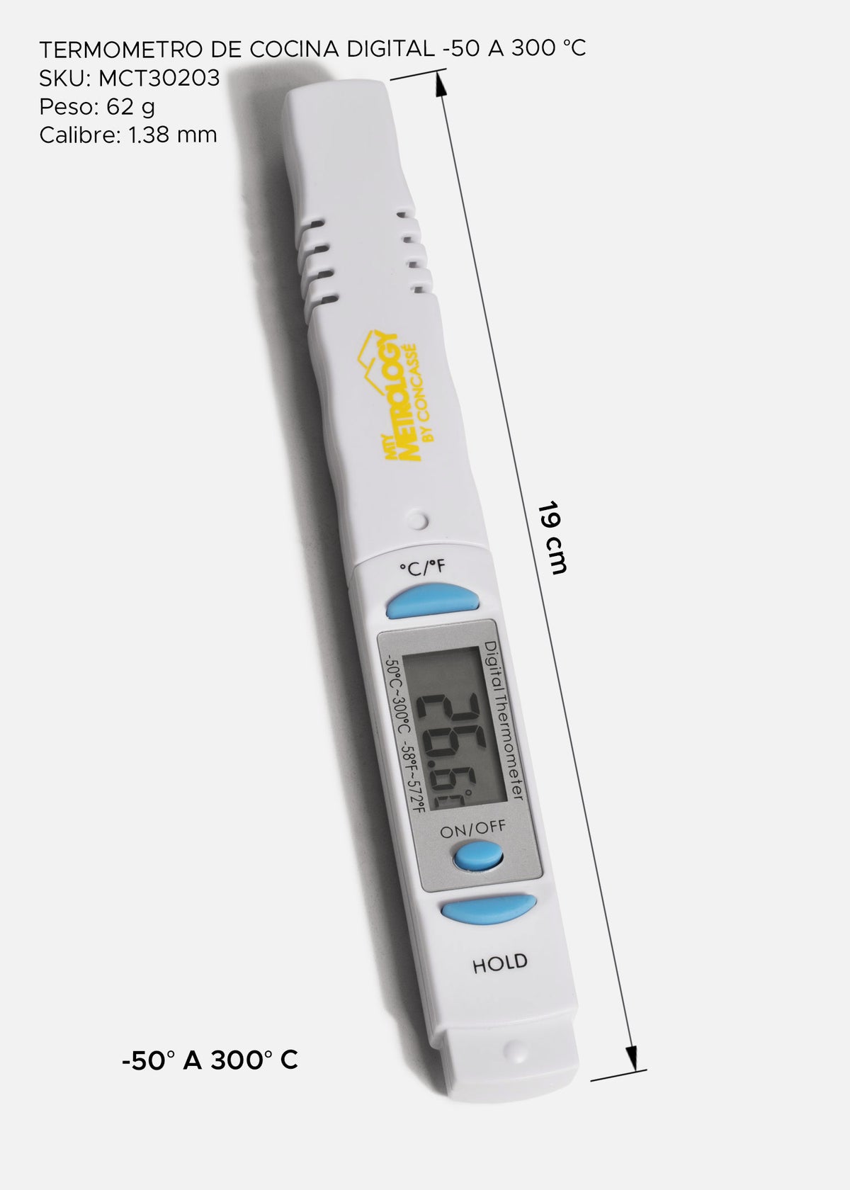 Termómetro de cocina digital de plástico pantalla LCD alta precisión para carnes, líquidos y repostería -50° a 300° C — imagen de producto