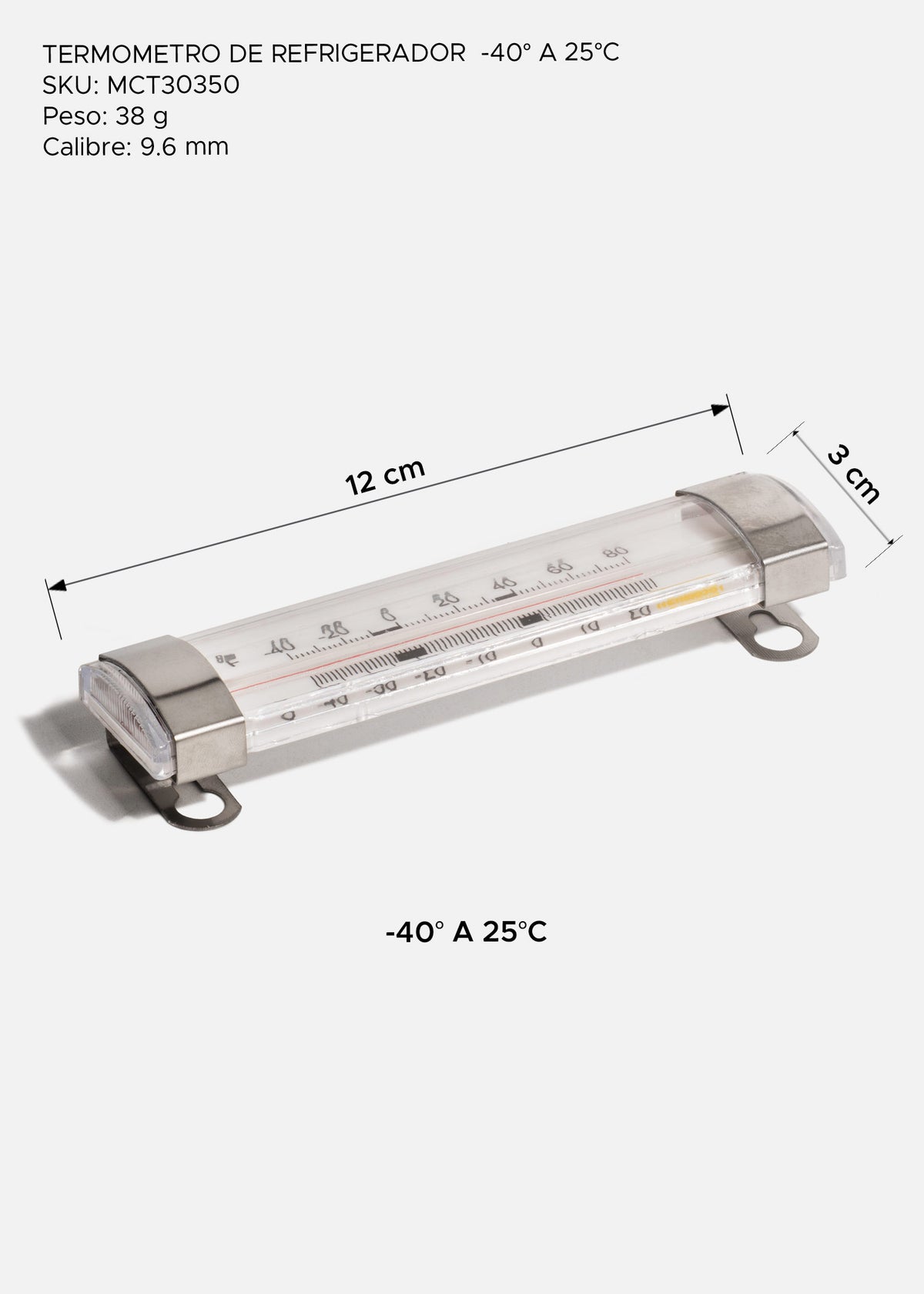 Termómetro para refrigerador de plástico resistente blanco y control de temperatura para cocina y alimentos de -40° a 25° C — imagen de producto